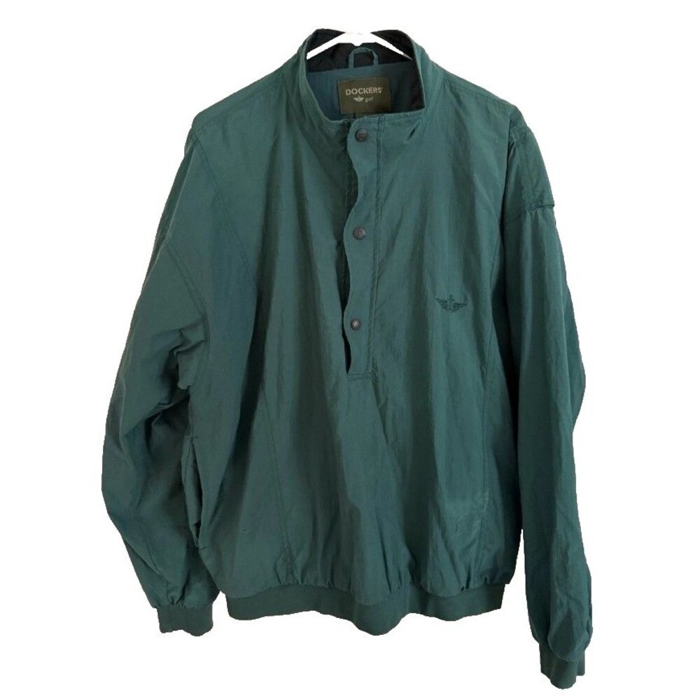 Vintage Dockers Golf Men's XL Half Zip Button Pullover Khaki 2 Layer Windbreaker